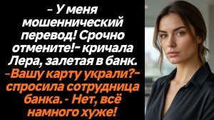 Жизненные истории/– У меня мошеннический перевод! Срочно отмените!- кричала Лера, залетая в банк. –