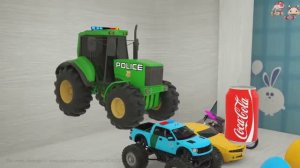 учим цвета с полицейской машины, получаем яйцо-сюрприз, заменяем шины, паркуем автомобиль