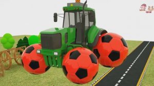 Изучение цветов для детей с помощью трактора-крана - Изучение цветов с помощью сборки арбузной шины