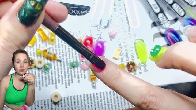 Вкусные ногти, объемный дизайн ногтей. Как крепить фигурки на ногти? Делаю ногти левой рукой.