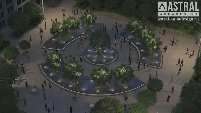 Переливной фонтанный комплекс "Дерево" диаметром 32 метра, г. Тольятти