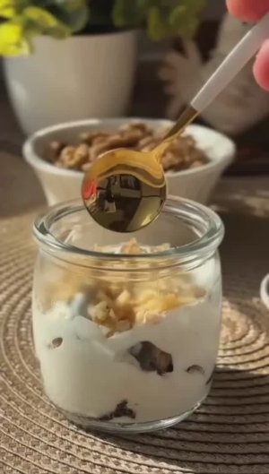 🍯 Чернослив с грецким орехом в йогурте  #завтраки #десерты #пп