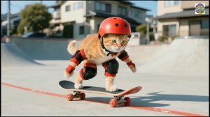 Трудный путь котёнка в тигровой шапочке к скейтбордингу он даже порвал свою красную тигровую шапочку