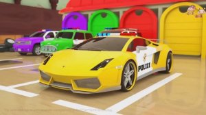 учим цвета с помощью полицейского грузовика, полицейской машины, прямоугольных шин, трактора