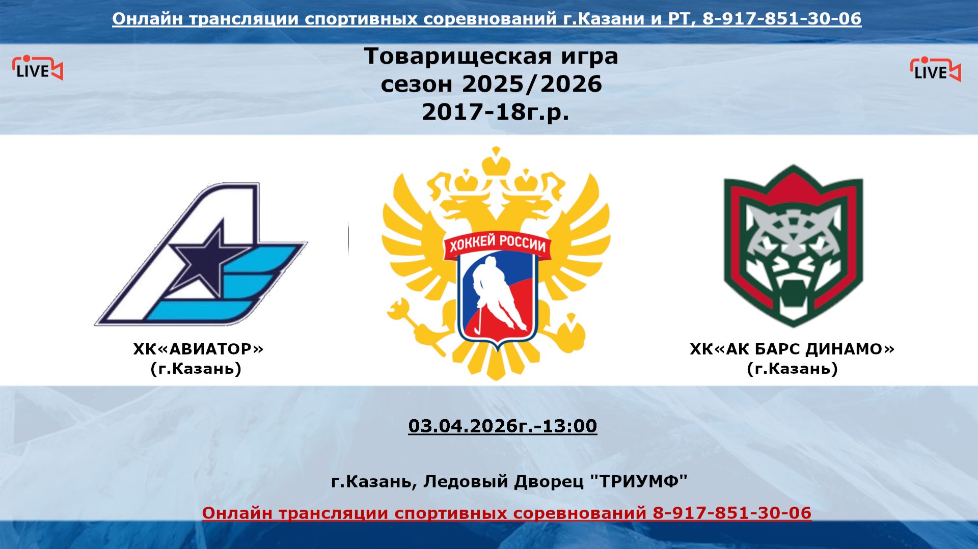 ХК«АВИАТОР» 17 (г.Казань)  - ХК«АК БАРС ДИНАМО» 18 (г.Казань)