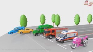 учим цвета с мотоциклетной шины забираясь в гараж на полицейскую машину мотоцикл парковочное колесо