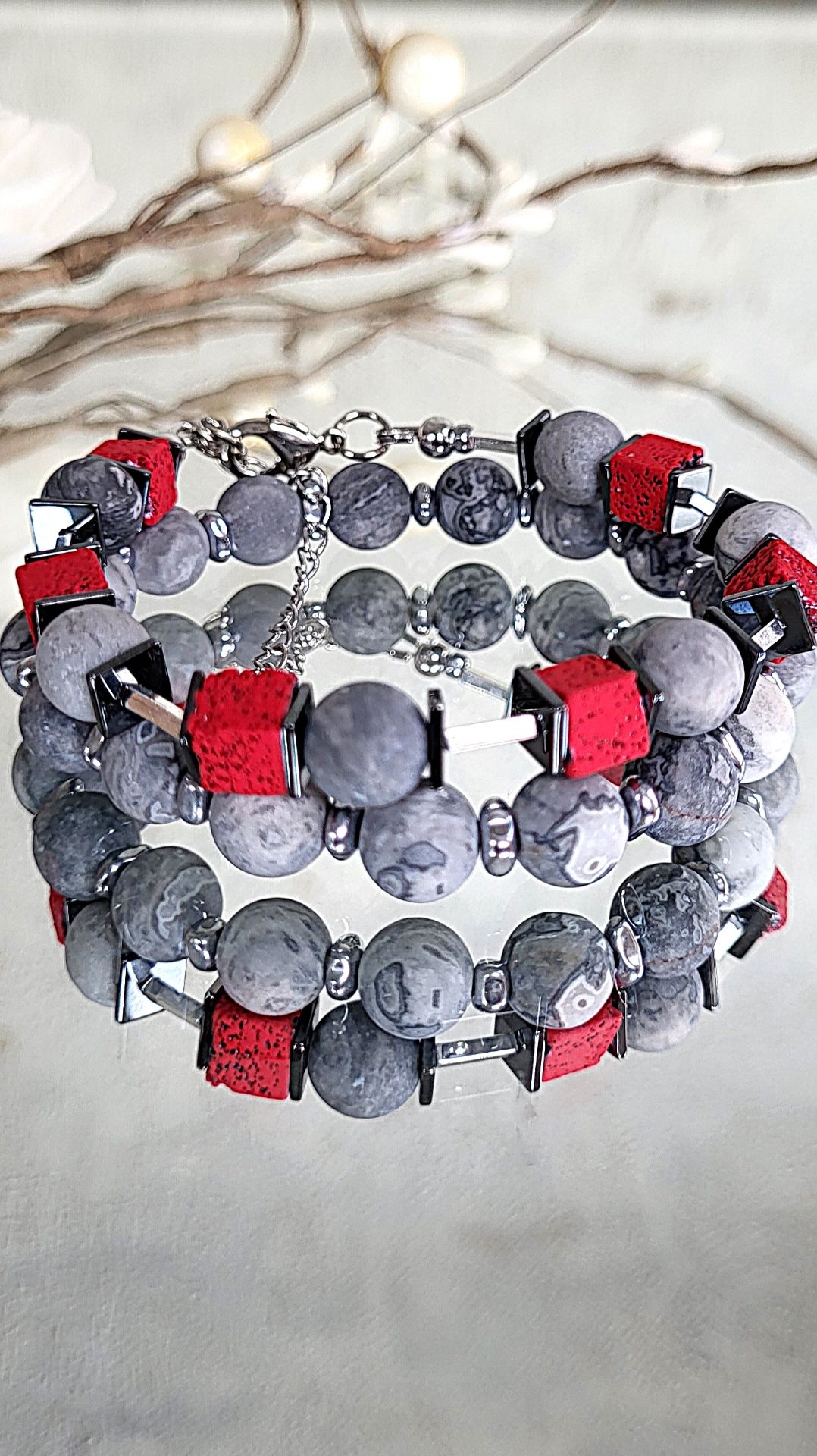 Сет браслетов яшма картографическая, лава мп