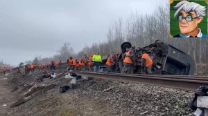 Работает СледКом на месте схода вагонов поезда Москва-Челябинск в Ульяновской области. Бряндино.