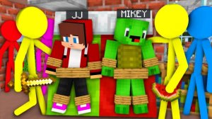 Джей Джей и Майки были взяты в заложники Стикменами. Майнкрафт Мультик