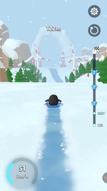 Пингвин на ледянке.  Sled surfers