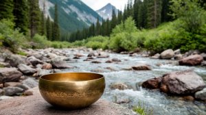 Медитация с поющими чашами для очищения у горной реки