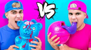 24 ЧАСА ЕДЯ СИНИЕ И РОЗОВЫЕ ВЕЩИ !!