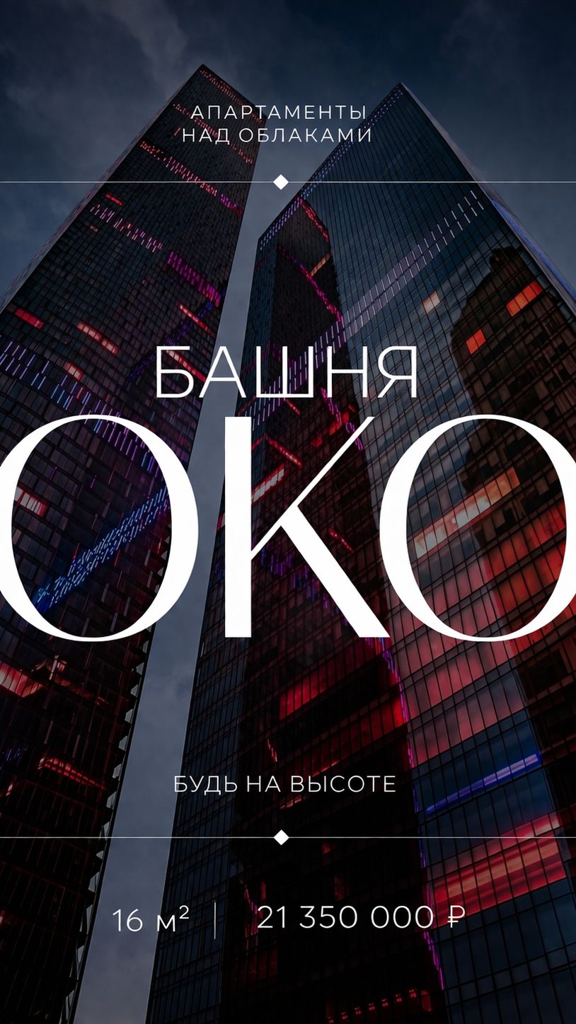 Апартаменты в башне ОКО за 21,3 млн руб. , Москва-Сити. 35 этаж.