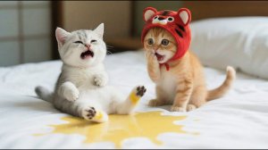 Стыд и слёзы: Инь Инь намочила постель, а тигровый котёнок с мамой успокаивают малышку