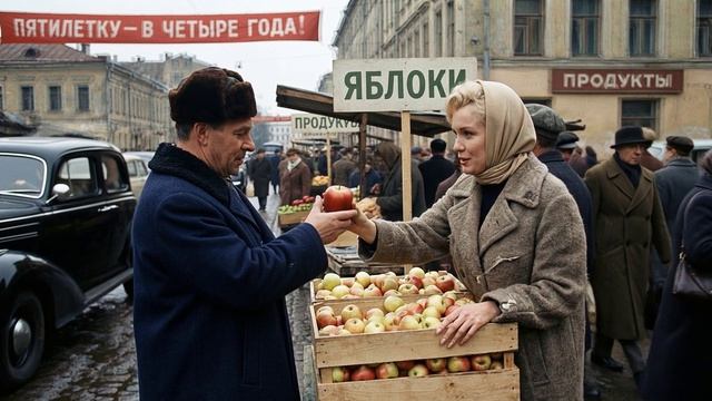 Мэрилин Монро торгует яблоками в СССР