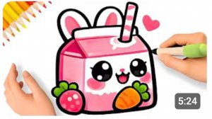 Как легко и пошагово нарисовать милый клубничный йогурт в стиле кавайи 🍓✨