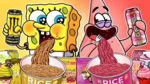 Spongebob: РОЗОВЫЙ VS ЖЕЛТЫЙ СУПЕРАНИМАЦИЯ Поедание эмодзи-продуктов бросает вызов Мукбангу!