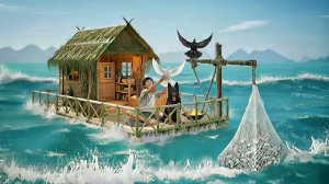 Выживание на плоту из мусора с собакой (4-я серия) / Спасение ДВУХ застрявших птиц, лов рыбы и краб