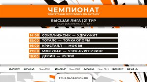 Чемпионат Удмуртской Республики по футзалу. Высшая Лига. 21 тур. Прямая трансляция матчей. 04/04/26