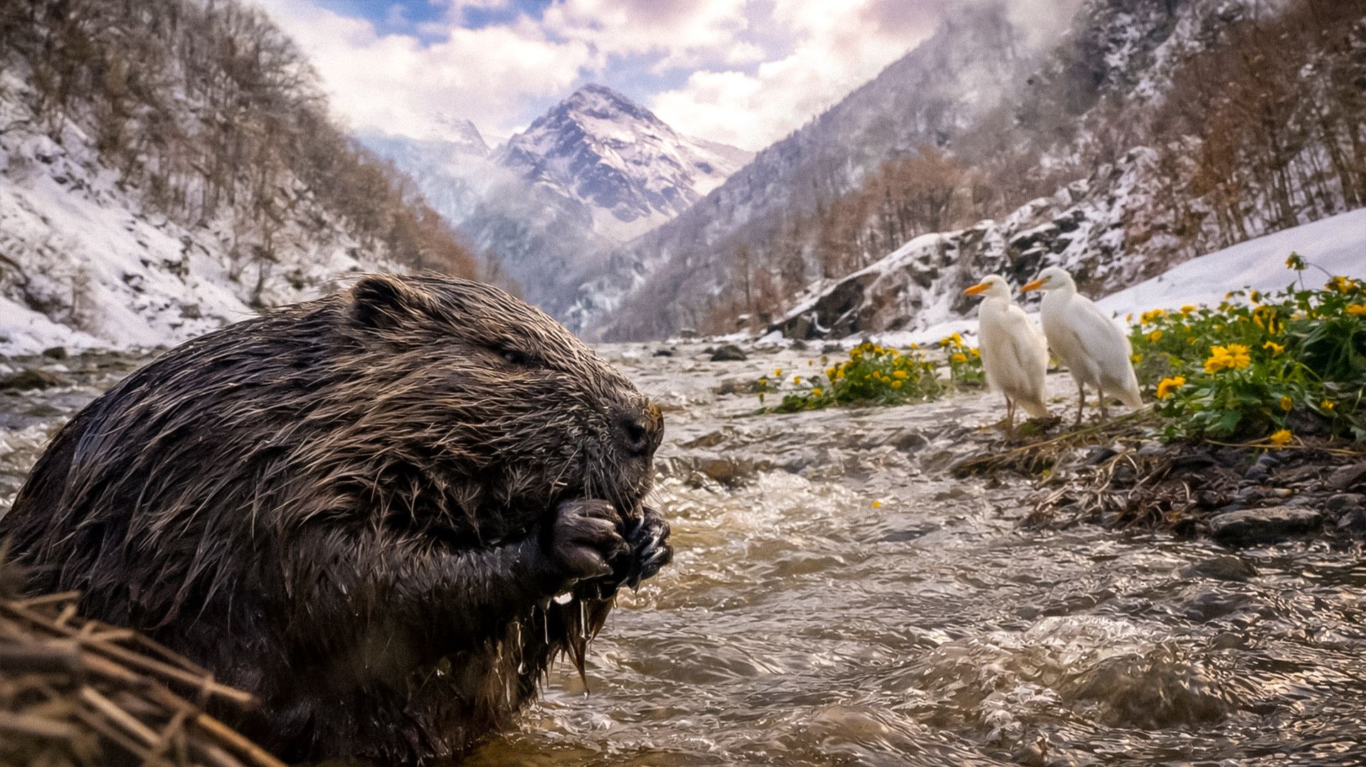Половодье в долинах горных рек: как дикие животные выживают в большой воде?