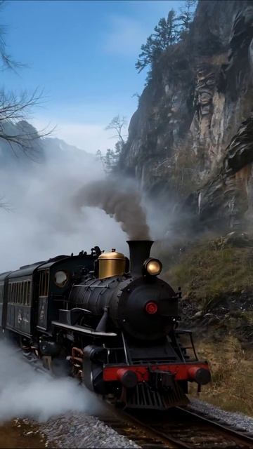 Паровой поезд в горах: путешествие в прошлое #поезд #путешествия #природа