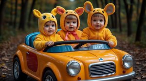 Мультики для детей.Детишки катаются на машинке и танцуют