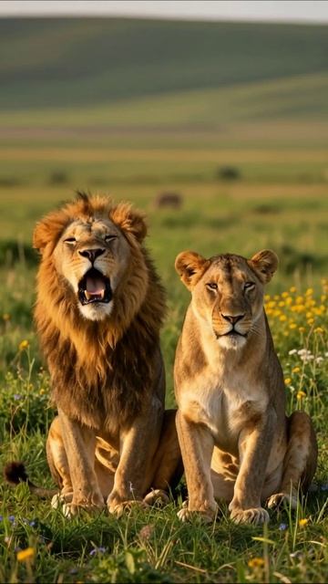 Король саванны и его королева левы дикое_животное природа