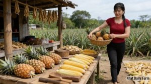 Сбор урожая ананасов для продажи и консервирование кукурузы. Работа на ферме. Нхат