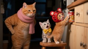 Котята тайком лакомятся кошачьими вкусняшками глубокой ночью — попадаются маме-кошке!