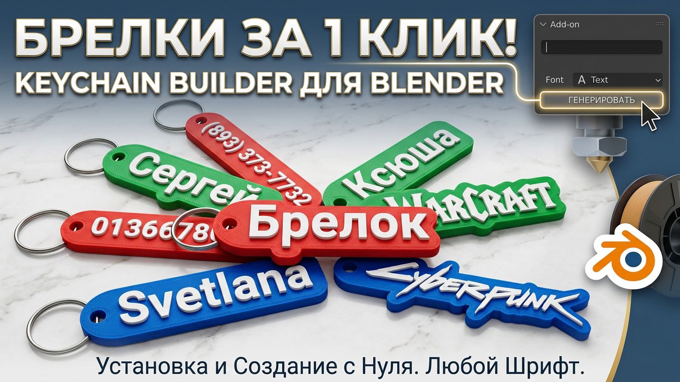 Keychain Builder для Blender — брелок для 3D печати за 1 клик. смотреть онлайн