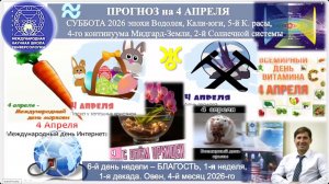 ПРОГНОЗ на 4 АПРЕЛЯ, СУББОТУ, день БЛАГОСТИ, 2026, эпохи Водолея, 5-йК.расы 2-й Солнечного сист.МНШУ