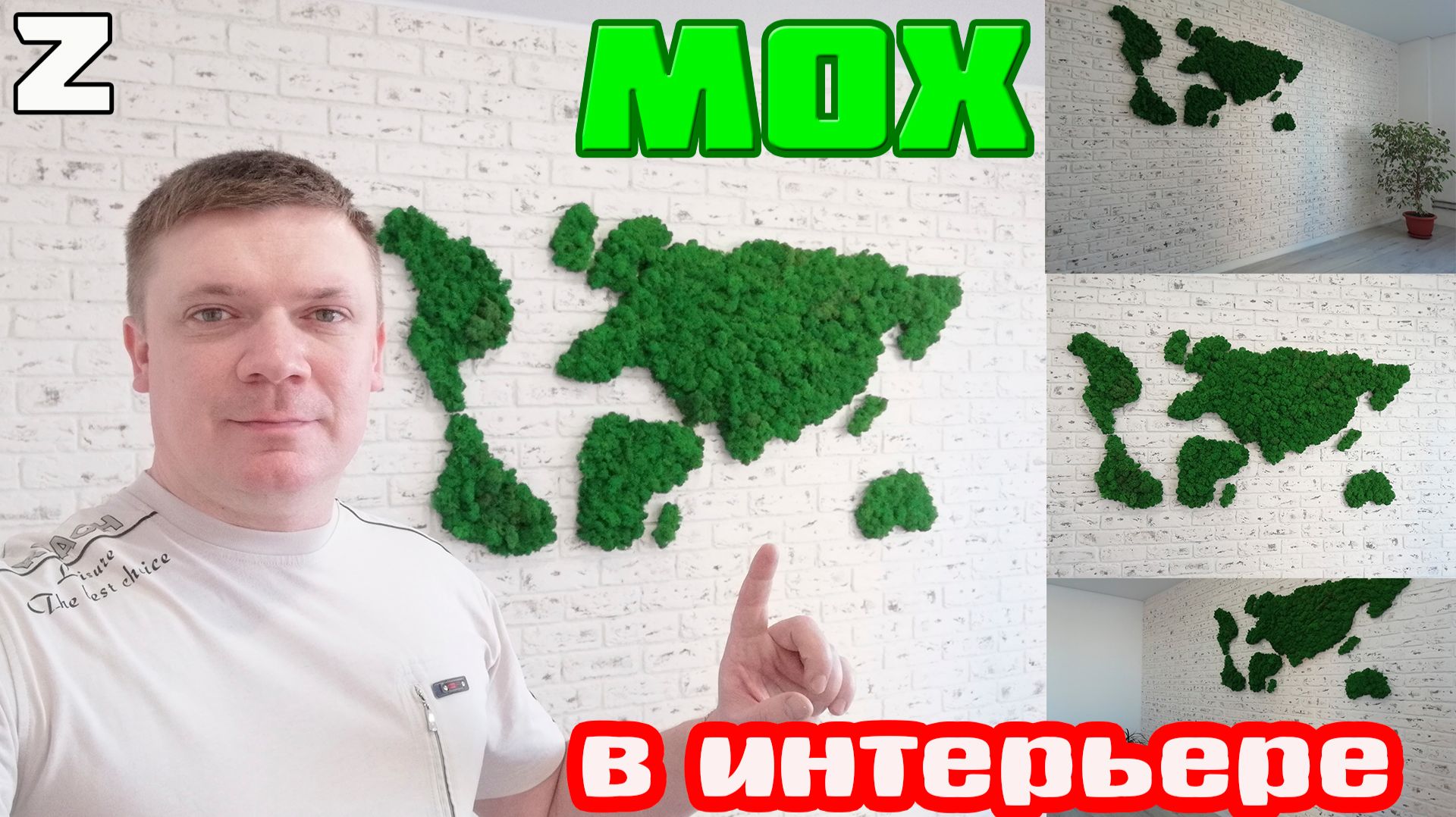 Стабилизированный мох в интерьере. Декоративная плитка под кирпич. Лофт