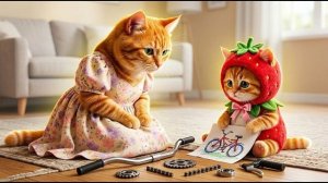 Мама-кошка и котенок превращают сломанный игрушечный велосипед в настоящую надежду!