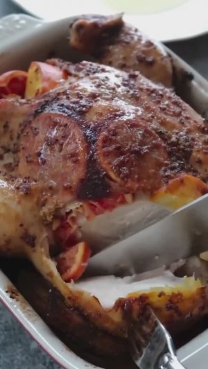 Курица с апельсинами и дижонской горчицей.