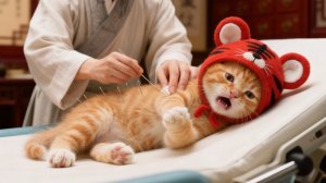 Котёнок в тигровой шапочке испугался иглоукалывания до слёз! Закрывает глаза от страха!