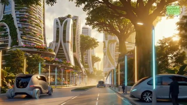 Спокойная и красивая атмосфера футуристического эко-города | Научно-фантастические звуки | 4K