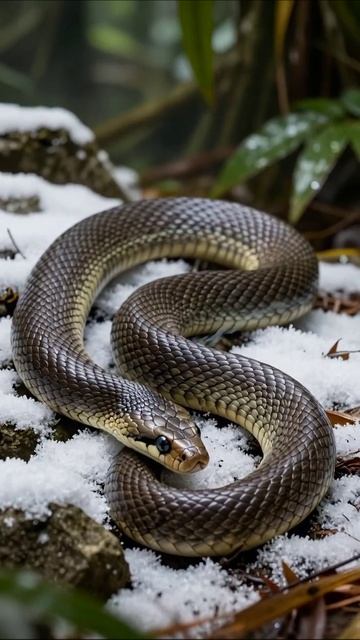 Смертельный змей в заснеженном лесу #змея #природа #дикое_животное