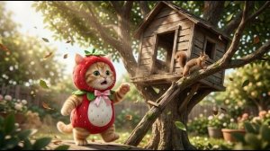 Мама-кошка и котенок восстанавливают сломанный домик на дереве друга!