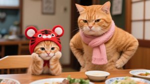 Упрямый котёнок в тигровой шапочке отказывается мыть лапки перед едой!