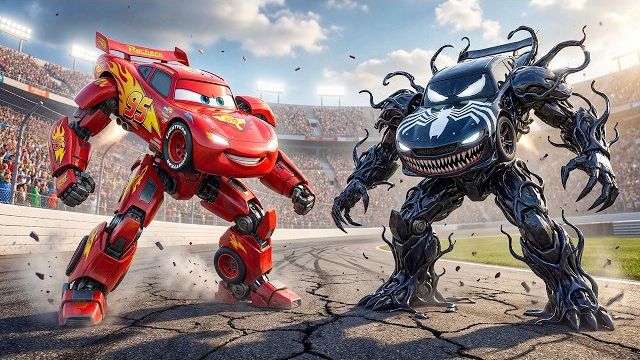 Котенок нашел брошенную Молнию Маккуина! Эпическая битва робота Маккуина против Робота Венома!