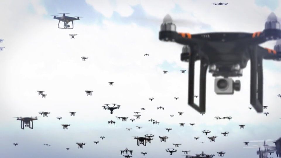 Интро Дроны слетаются в логотип. Заставка на заказ, пример