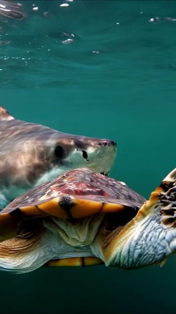 Схватка в мире океана: акула и черепаха #океан #дикаяприрода #приключения