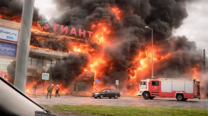 Мощнейший пожар в Калининграде: торговый центр «Гиант» охвачен огнем
