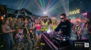 Рейв в деревне 24/7. Звёзды над головой, бас в груди. Кошачий продюсер и команда "рвут танцпол"