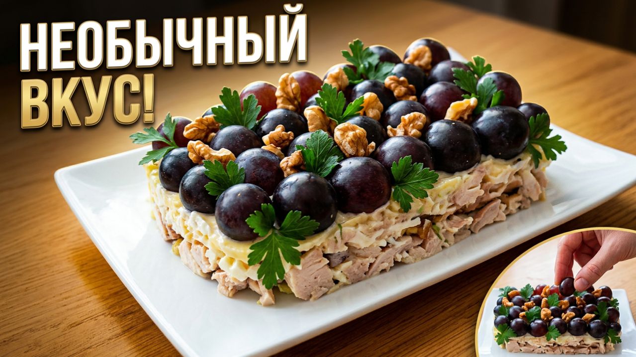 Слоеный салат с курицей! Необычные ингредиенты для незабываемого вкуса!