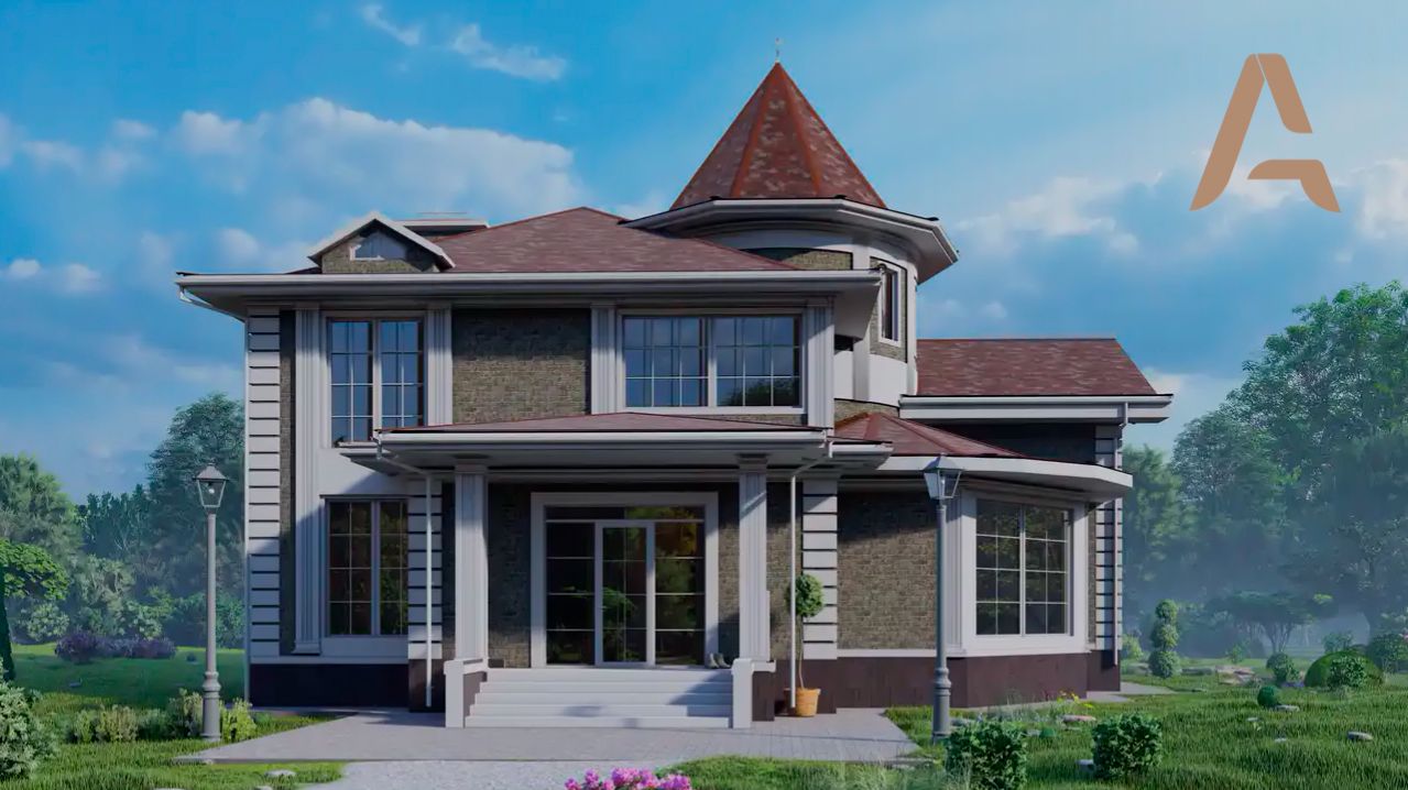 Красивый дом в викторианском стиле. Проект дома с цокольным этажом, террасой и вторым светом