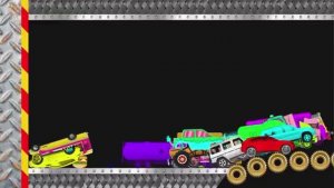 Мультики для детей . Мультики про машинки . Машинки и автобусы преодолевают уровень .