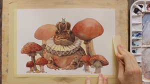 Как нарисовать животное акварелью. Королевская жаба и грибы