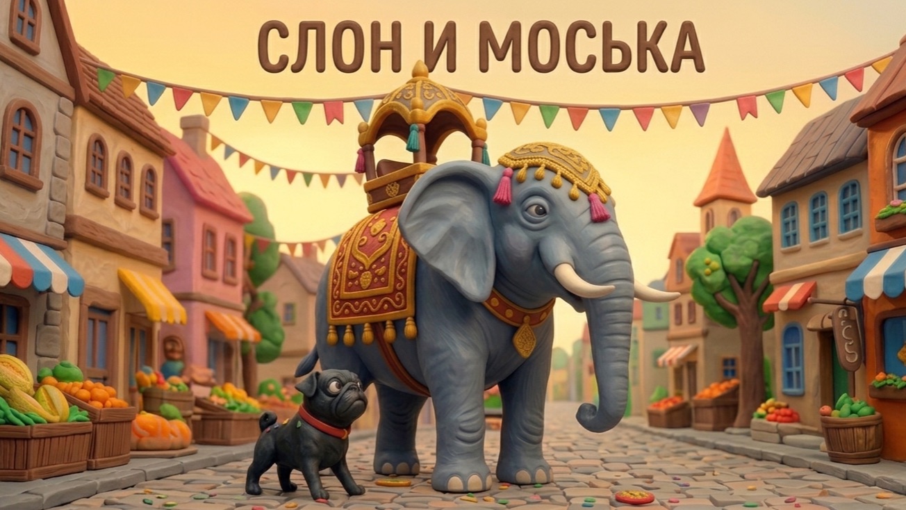 Слон и Моська. По мотивам басни Ивана Андреевича Крылова. Короткий мультик для малышей.