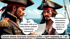 World of Sea Battle Сколько можно получить золотых рыбок с карт сокровищ за 1 час